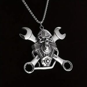 New! MEN'S Skull and Cross Wrenches Pendant Necklace.